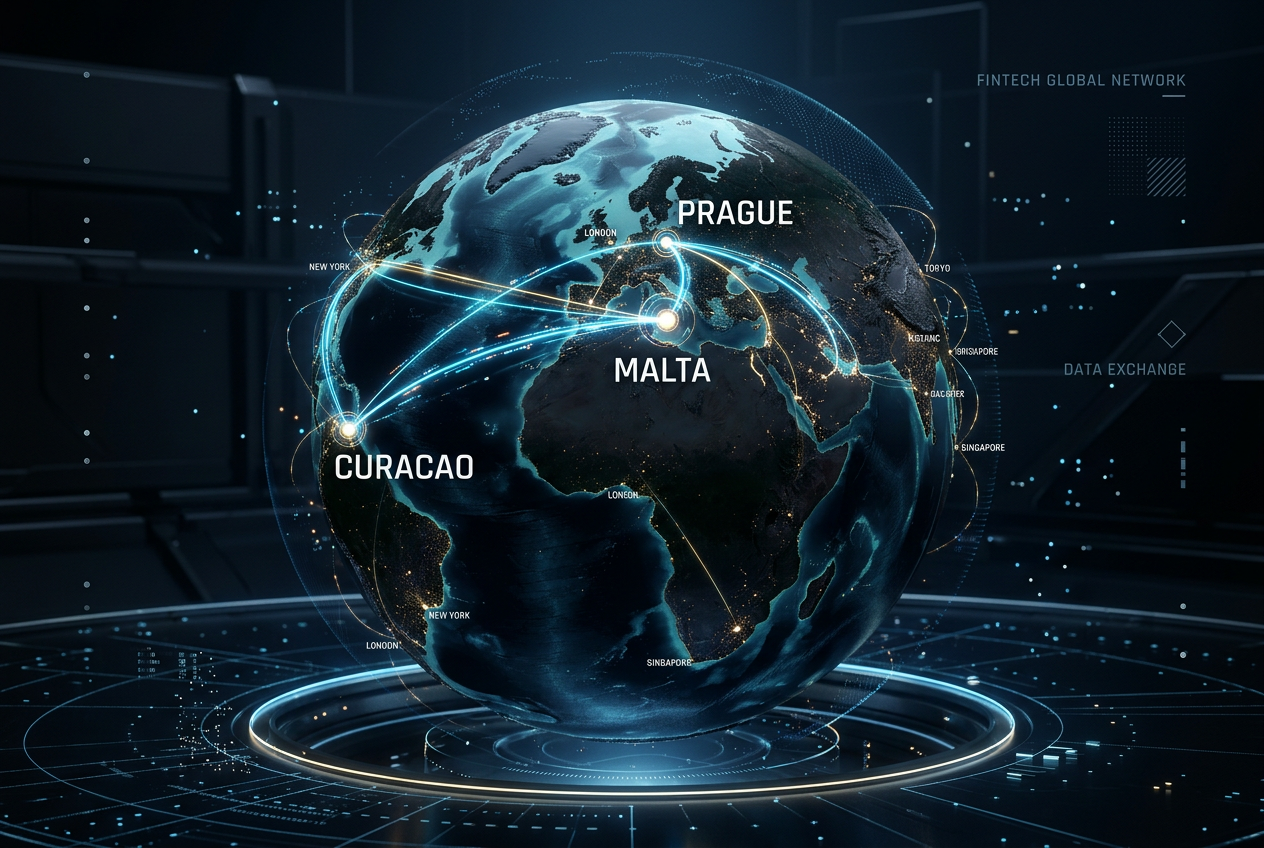 Digital globe showing interconnected gambling markets and licensing hubs