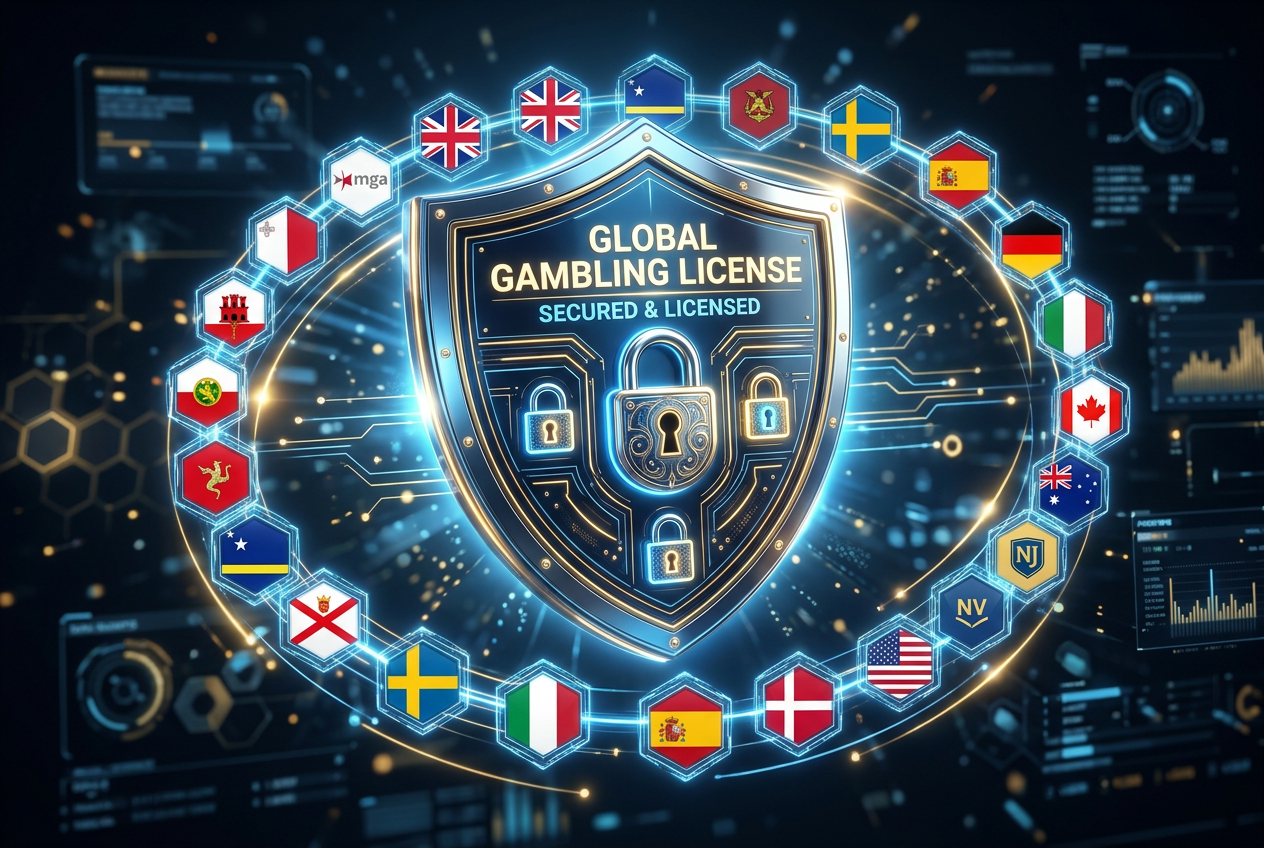 Konceptuální zobrazení online bezpečnosti a licencování se štítem a zámky